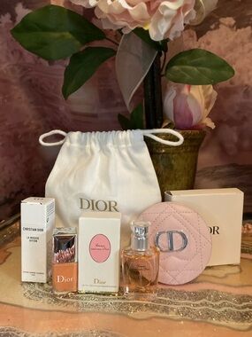 Dior Pink Quilted Compact with Skincare & Nail Accent Bundle